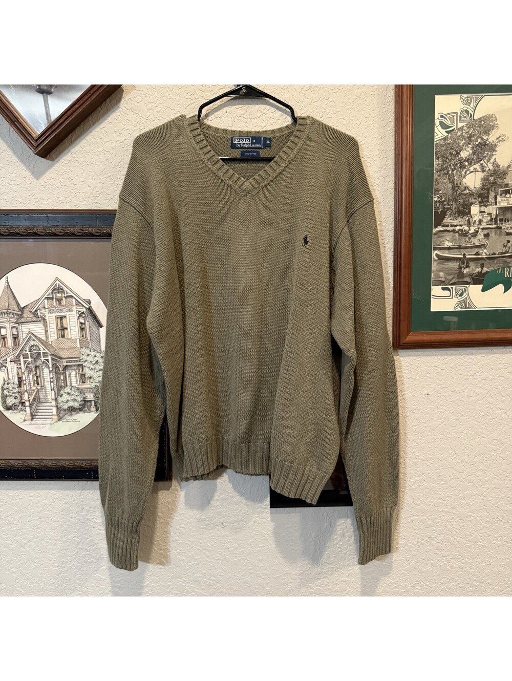 Vintage 90s Polo Ralph Lauren Beige Knit Men’s Designer Sweater Size XL